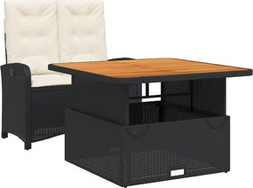 vidaXL Set mobilier de grădină cu perne, 2 piese, negru, poliratan
