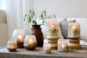 Suport pentru lumânare cu decor din flori uscate, H32 cm, "Antique Mocca"