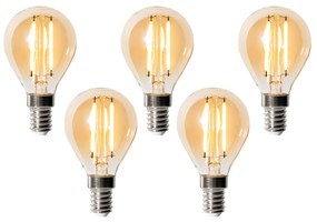 Set van 5 E14 dimbare LED lampen P45 goud 3W 250 lm 2200K
