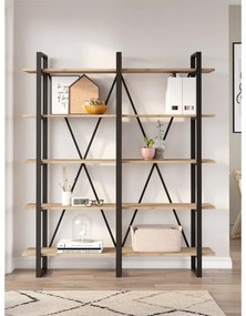 Bibliotecă negru/natural cu aspect de lemn de stejar 150x180 cm Aviva – Marckeric