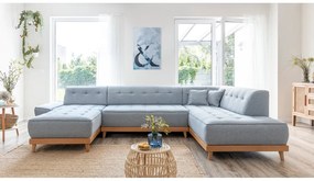 Canapea extensibilă în formă de "U" cu șezlong pe partea dreaptă Miuform Dazzling Daisy, albastru deschis