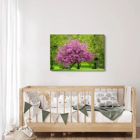 Tablou cu pom înflorit pe luncă (90x60 cm)