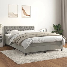 3141485 vidaXL Pat box spring cu saltea, gri deschis, 140x200 cm, catifea