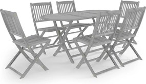 vidaXL Set mobilier de grădină, 7 piese, gri, lemn masiv de acacia