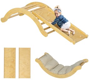 AIYAPLAY Set de cățărare pentru copii, design 4 în 1 cu arc, leagăn, pernă, rampă de alunecare, pentru interior, lemn | Aosom Romania