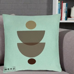 Perna Decorativa Geometric Boho Semicercuri Brun, 40x40 cm, Verde Menta, Husa Detasabila, Perna Inclusa, BEKZ®