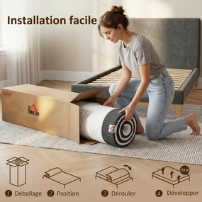 HOMCOM Saltea 140 x 190 cm, grosime 25 cm, spumă cu memorie, arcuri individuale 7 zone, fermitate medie | Aosom Romania