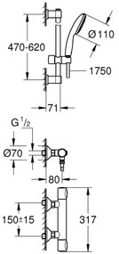 GROHE 34800001 - PRECISION FLOW 600 mm, baterie termostatică pentru duș, crom