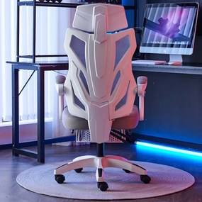 RESIGILAT- Scaun ergonomic, Mesh, tetiera reglabila, suport picioare, Alb/Gri