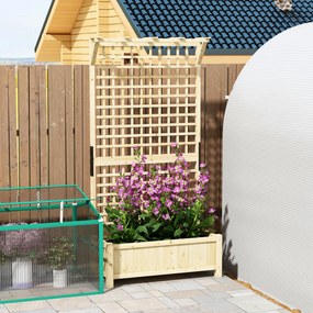 Outsunny Jardinieră Înălțată cu Găuri de Drenaj, Ghiveci din Lemn cu Spalier pentru Plante Cățărătoare, Legume, Flori, Culoare Naturală | Aosom Romania