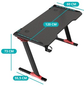 Masa profesionala gaming cu acoperire fibra de carbon, iluminat LED