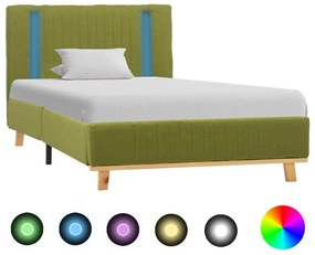 Cadru de pat cu LED, verde, 90 x 200 cm, material textil Verde, 90 x 200 cm