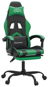 3143905 vidaXL Scaun de gaming cu suport picioare negru/verde, piele ecologică