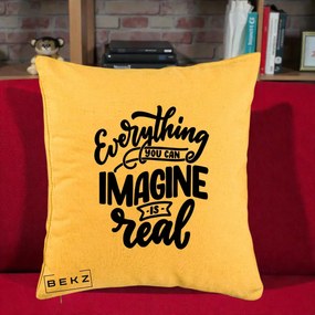 Perna Decorativa Everything You Can Imagine Is Real, 40x40 cm, Galben, Husa Detasabila, Perna Inclusa, BEKZ®