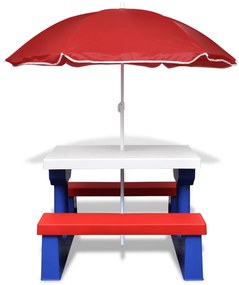 41455 vidaXL Masă de picnic pentru copii cu bănci &amp; umbrelă, multicolor