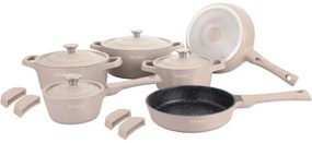 Set de oale si tigai Royalty Line Premium RL-OS1014, 14 h,  Acoperire marmura, Inductie, Bej