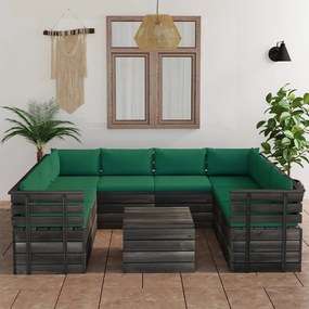 Set mobilier gradina din paleti, 9 piese, cu perne, lemn masiv pin Verde, 9