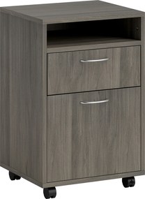 HOMCOM Dulap de Birou cu 4 Roți, Raft Deschis și 2 Sertare, Mobilier de Birou din Lemn și Metal, 40x35x60 cm, Maro | Aosom Romania