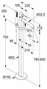 Baterie cada sau dus freestanding crom, monocomanda Kludi Bozz 385900576 Crom lucios