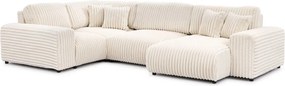 Colțar crem cu tapițerie din catifea reiată (cu colț pe partea stângă/în formă de "U") Justin – Ropez