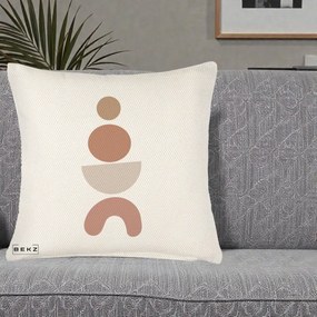 Perna Decorativa Geometric Boho Cercuri si Arc, 40x40 cm, Crem Reliefat, Husa Detasabila, Perna Inclusa, BEKZ®