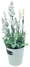 Plantă artificială în ghiveci, lavandă, dimensiuni 28x9 cm, culoare alb