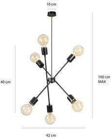 Suspensie Vendero 6 Black 347/6 Emibig Lighting, Modern, E27, Polonia