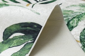 ANDRE 1168 covor lavabil Monstera pleacă, geometric anti-alunecare - alb / verde - SECUNDAR-COTATI PRODUSUL