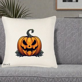 Perna Decorativa Halloween Jack-o'-Lantern Infricosator, 40x40 cm, Crem Reliefat, Husa Detasabila, Perna Inclusa, BEKZ®