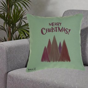Perna Decorativa Merry Christmas Brazi Roz, 40x40 cm, Verde, Husa Detasabila, Perna Inclusa, BEKZ®