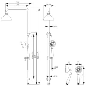 Set de duș BATH DELUXE 31-120-04-64-00 AEROSKOBING alamă lucioasă