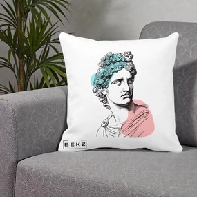 Perna Decorativa Bust Grec Vaporwave, 40x40 cm, Alba Mata, Husa Detasabila, Perna Inclusa, BEKZ®