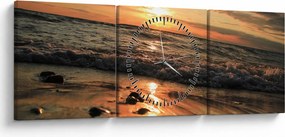Tablou - Apus de soare, ocean (cu ceas) (90x30 cm)