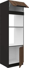 Dulap înalt pentru cuptor şi cuptor cu microunde, nuc okapi/negru, MENZO 60 DPM-210 2F