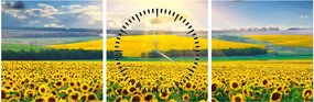 Tablou - Câmp cu floarea soarelui (cu ceas) (90x30 cm)