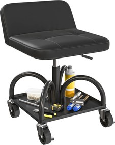 HOMCOM Scaun de atelier cu roți spațiu depozitare, 58,5 cm înălțime, scaun rulant până la 135 kg Negru | Aosom Romania