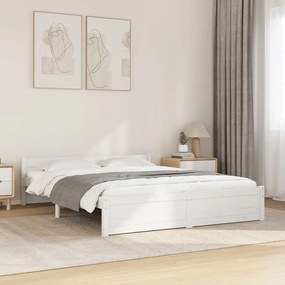 vidaXL Cadru de pat dublu, alb, 135x190 cm, lemn masiv