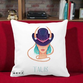 Perna Personalizata Zodie Taur, 40x40 cm, Alba Mata, Husa Detasabila, Perna Inclusa, BEKZ®