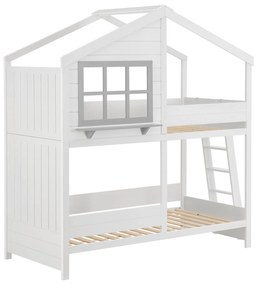 Pat supraetajat pentru copii Dream House 90 x 200 cm cu 2 paturi si o scara