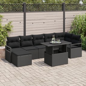 vidaXL Set canapea de grădină 8 piese, cu perne, ratan poliester negru
