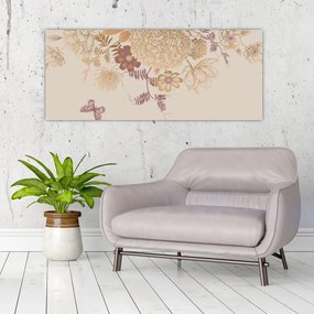 Tablou - Vintage, flori și fluturi (120x50 cm)