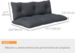 Outsunny Set de 2 Perne pentru Sezut si Spatar pentru Exterior pentru Paleti, Perne de Sezut Hidrofobe, Gri Carbune