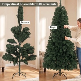 HOMCOM Brad de Crăciun Artificial 200 cm cu 1000 Ramuri și Bază Pliabilă, Verde | Aosom Romania