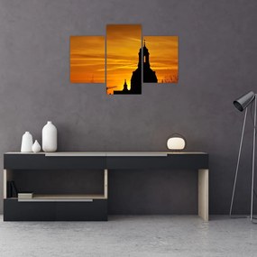 Tablou cu biserică în apus de soare (90x60 cm)