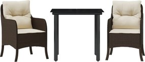 vidaXL Set mobilier de grădină cu perne, 3 piese, maro, poliratan