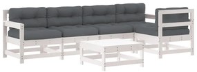 3185991 vidaXL Set mobilier relaxare grădină&perne 6 piese alb lemn masiv pin