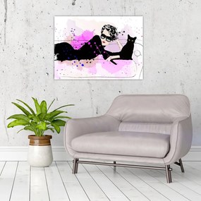 Tablou - Femeia cu pisică neagră (70x50 cm)