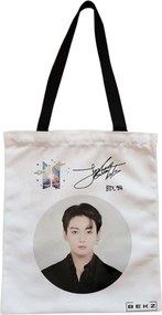 Sacosa de Panza pentru Cumparaturi, Geanta Tote, model BTS Jungkook, Cu fermoar, 38x34.5 cm, Alba, BEKZ®
