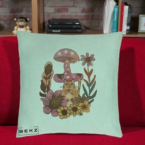 Perna Decorativa Ciuperca Pisica Boho, 40x40 cm, Verde Menta, Husa Detasabila, Perna Inclusa, BEKZ®