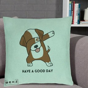 Perna Decorativa Caine Dab Have A Good Day, 40x40 cm, Verde Menta, Husa Detasabila, Perna Inclusa, BEKZ®